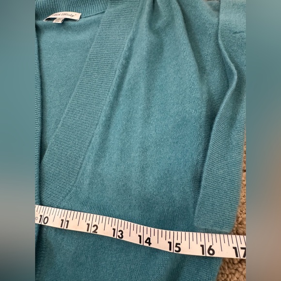Beth Bowley Teal Knit Cardigan Long - Medium Cashmere Belted Sweater V-neck - Picture 12 of 12